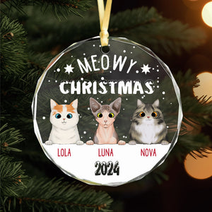 Meowy Christmas Personalized Cat Glass Ornament HA75 891490