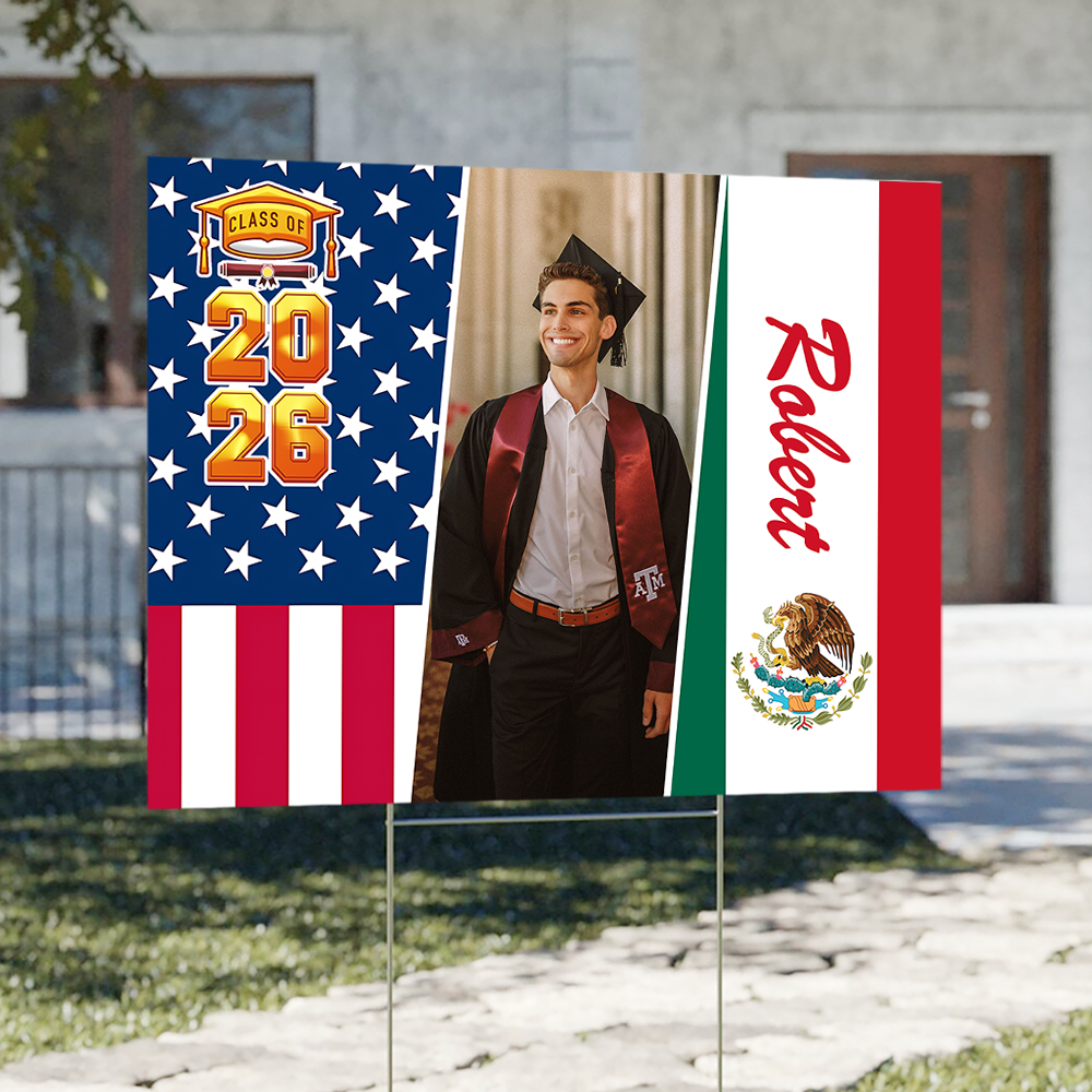 Custom Photo With Country Flag Graduation Class of 2026 Yard Sign TH10 169149