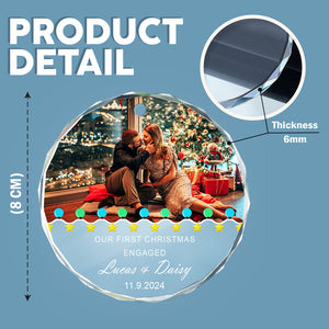 Custom Photo First Christmas Engaged Couple Glass Circle Ornament HO82 893088