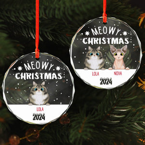 Meowy Christmas Personalized Cat Glass Ornament HA75 891490