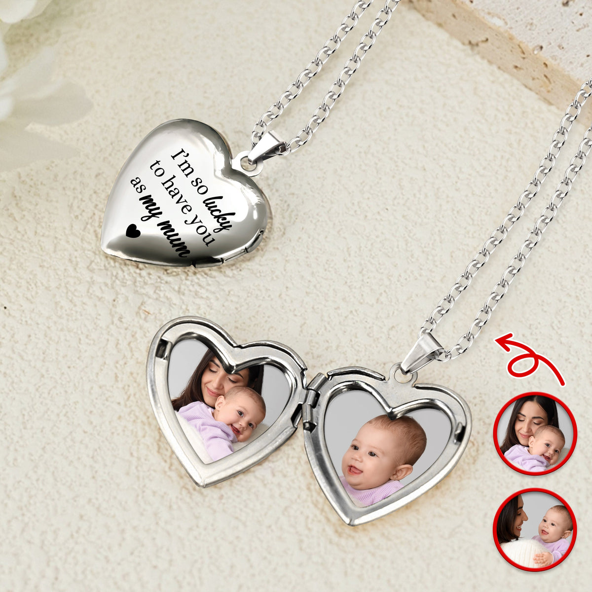 Custom Photo I'm So Lucky To Have You As My Mom Heart Locket Necklace HA75 920698