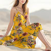 Custom Cute Dog Photo With Floral Pattern Women's V-neck Cami Maxi Dress LM32 893313