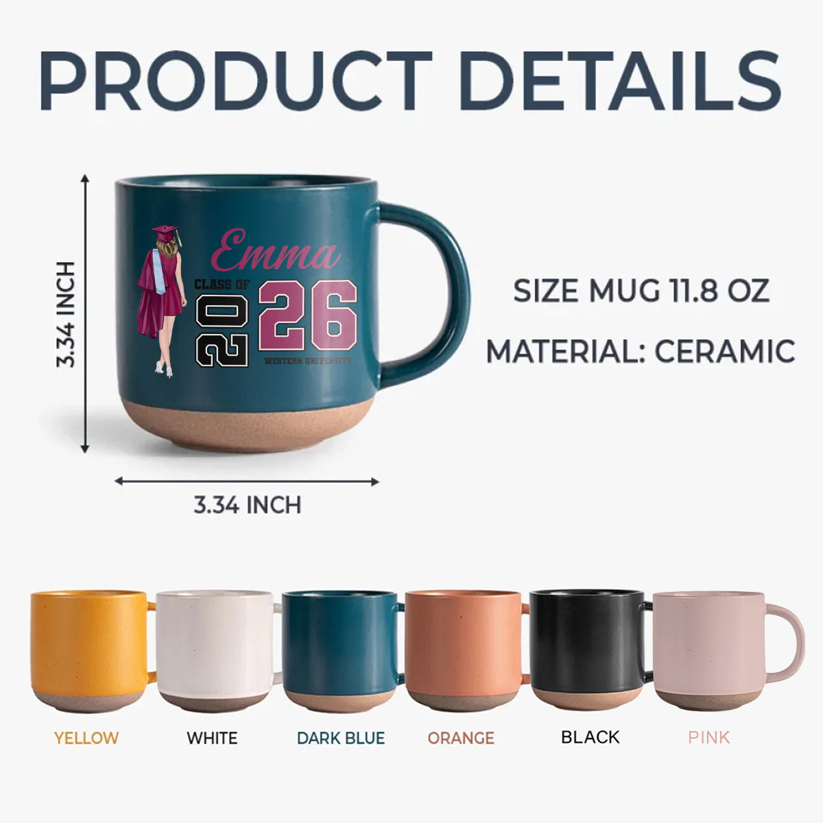 Personalized Graduation Girl Class Of 2026 Pottery Mug TH10 169167