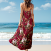 Custom Cat Photo With Floral Pattern Women's V-neck Cami Maxi Dress LM32 893327