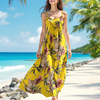 Custom Cat Photo With Floral Pattern Women's V-neck Cami Maxi Dress LM32 893327