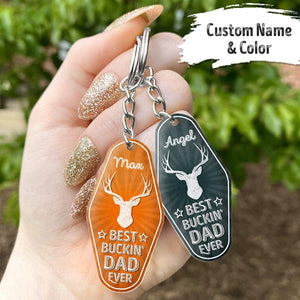 GeckoCustom Best Buckin' Dad Ever Vintage Keychain, Hunting Gift, Gift For Hunter HN590 1 Piece / 3"H x 1.5"W