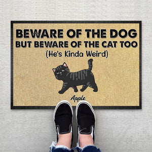 GeckoCustom Beware Of The Dog But Beware Of The Cat Too Cat Doormat, Cat Lover Gift, Home Decor HN590 15x24in-40x60cm