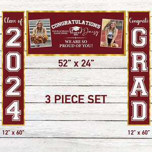 GeckoCustom Congratulations Graduation Banner, 3 Piece Set With Photos HN590