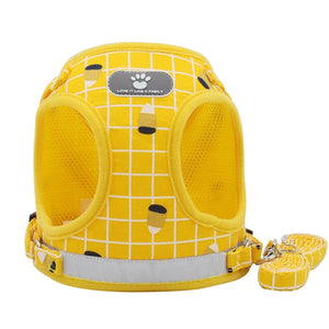 GeckoCustom Dog Harness Reflective Puppy Kitten Collars Breathable Mesh Vest Adjustable Small Dog Cat Vest Harnesses Leash Pug Pet Supplies Yellow / XS / China
