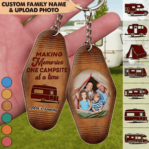GeckoCustom Happy Camper Retro Vintage Camping Keychain Upload Image HN590