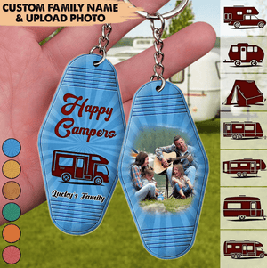 GeckoCustom Happy Camper Retro Vintage Camping Keychain Upload Image HN590 1 Piece / 3"H x 1.5"W