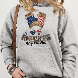 GeckoCustom Personalized Custom T Shirt, Dog Lover Gift, 4th Of July Gift, All American Dog Mama Pullover Hoodie / Sport Grey Colour / S