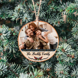 GeckoCustom Personalized photo ornament for U.S Veteran, Christmas wood slice ornament military, HN590