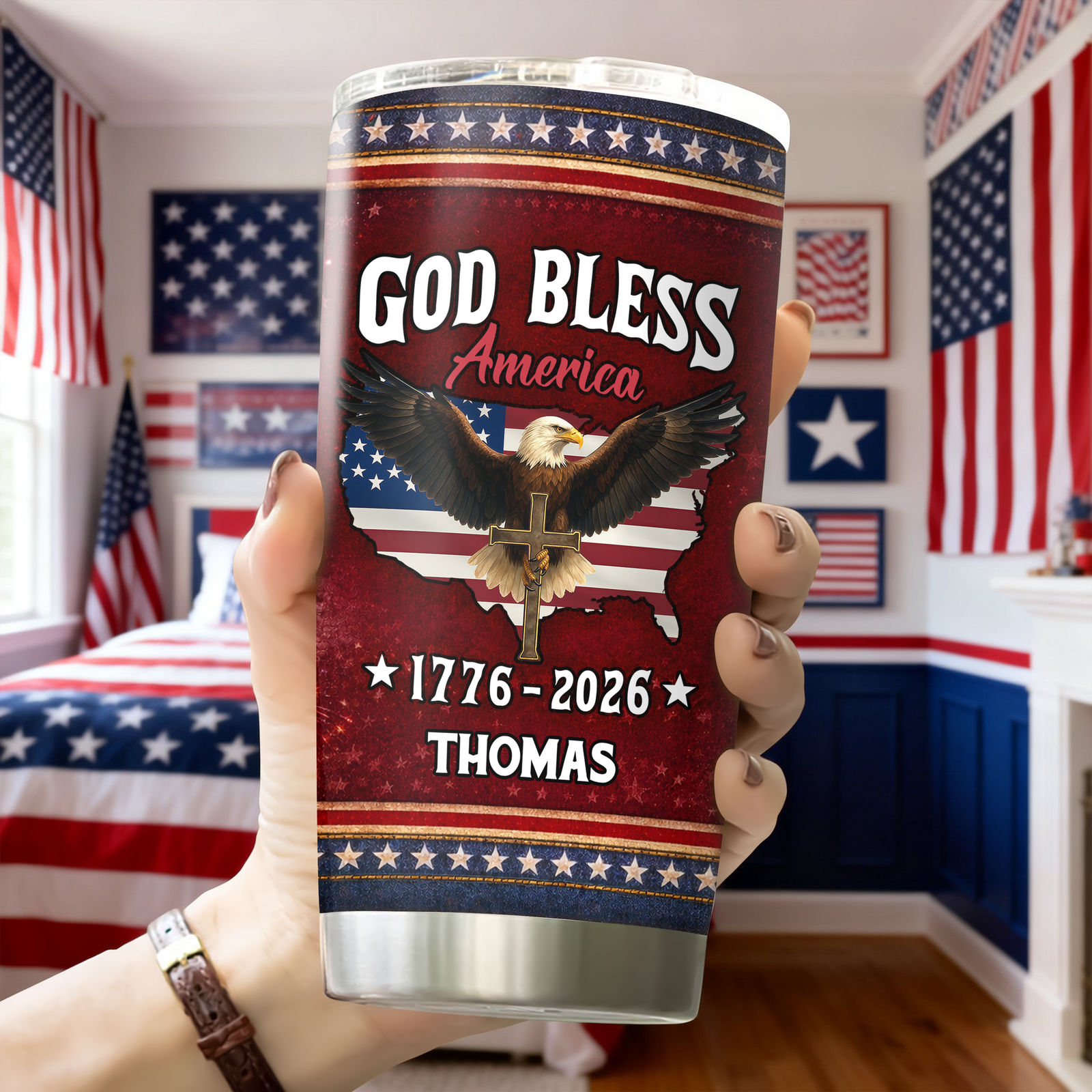 Custom Name America 250 Years of Freedom 1776–2026 Anniversary Fat Tumbler CH07 910586