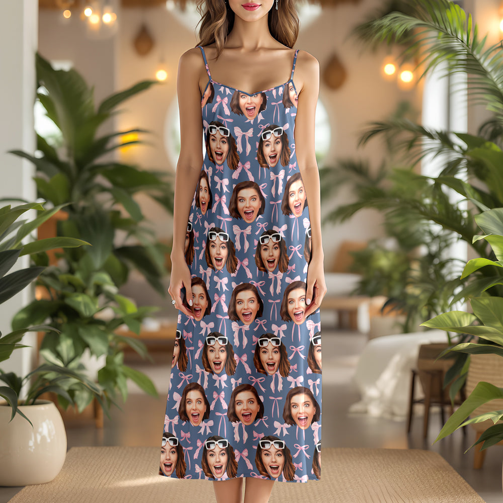 Custom Bestie Photo Coquette Pink Bows Hawaii Maxi Dress LM32 893397