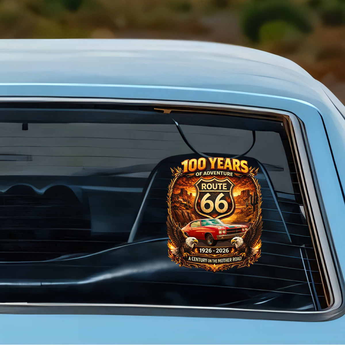 Custom Photo 100 Years Of Adventure Route 66 Car Window Decal Sticker For Car Lover TH10 898653