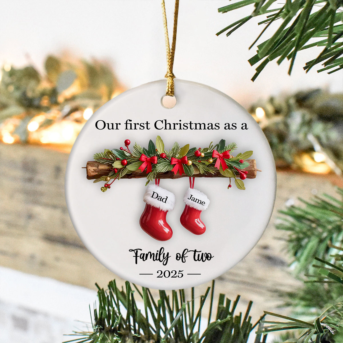 Personalized Our First Christmas As A Family 3D Effect Ceramic Ornament Gift For Family LM32 895721