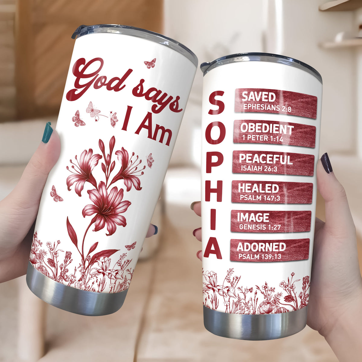 Custom Name Letter And Flower Toile De Jouy Style God Says I Am Fat Tumbler LM32 895357