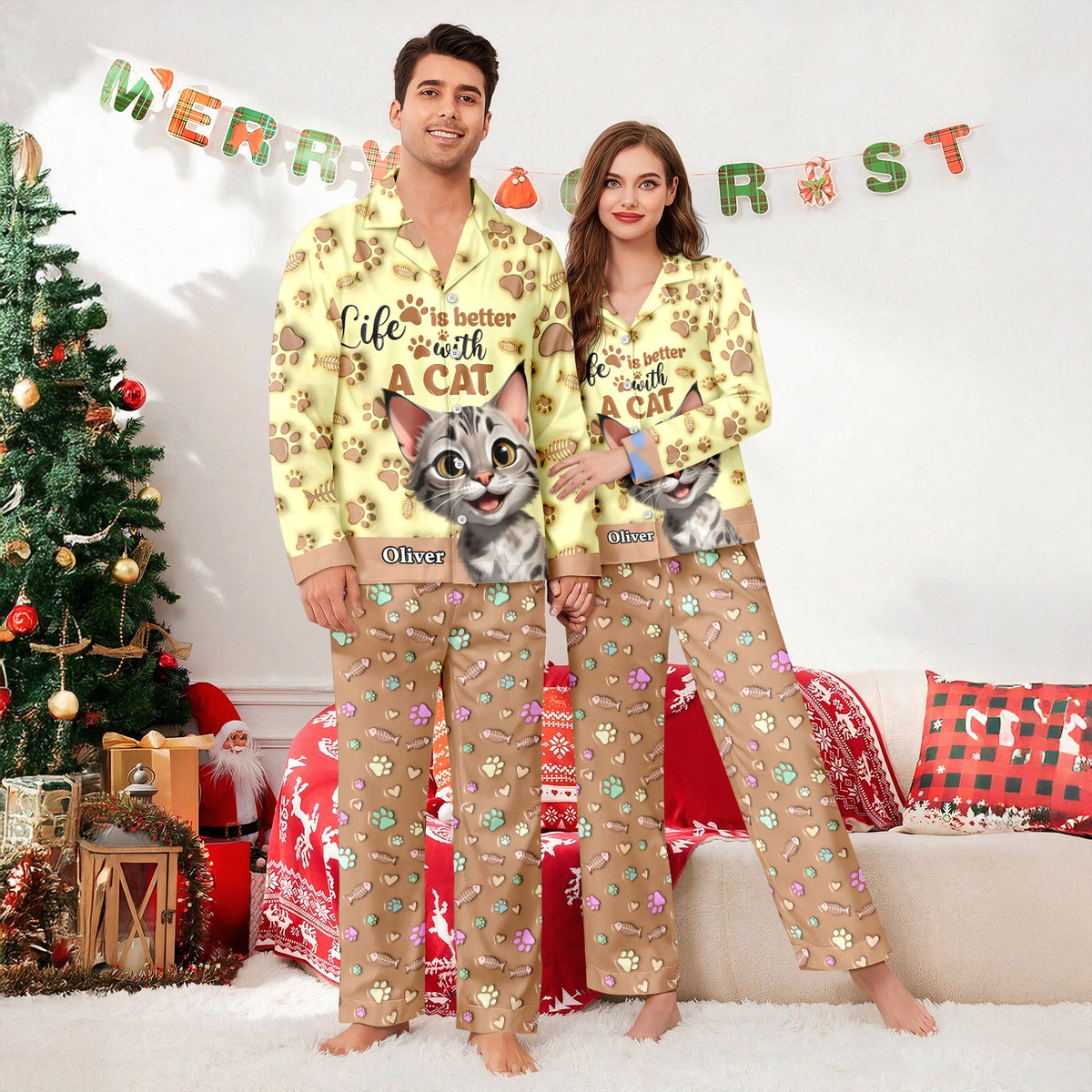 Custom Cat Name Life Is Better With Cats 3D Effect Pajamas LM32 895933
