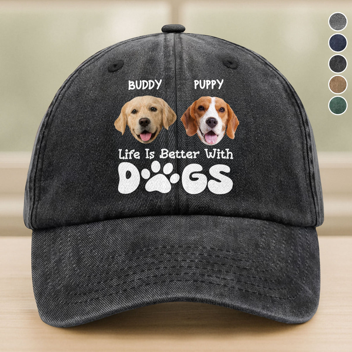 Custom Photo Life Is Better With Dogs Washed Denim Baseball Cap HA75 892582