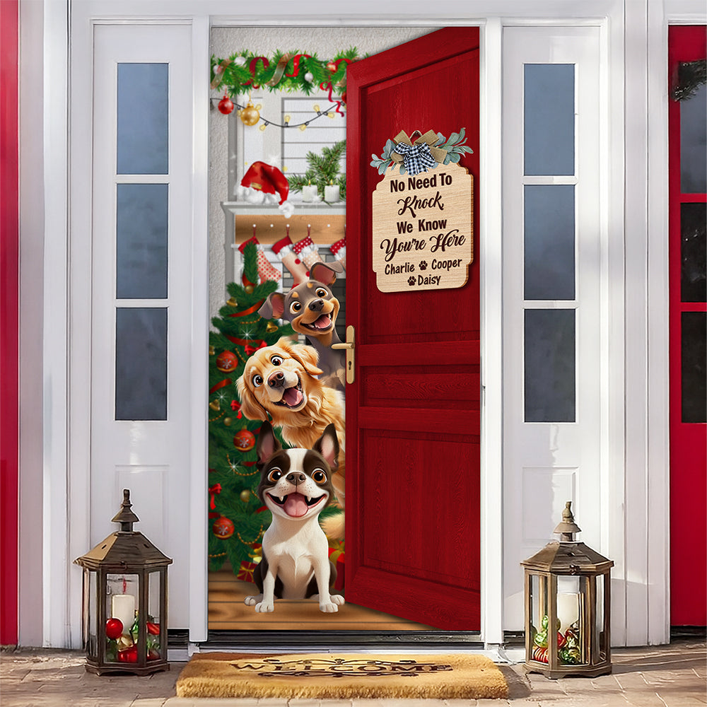Custom Photo Santa Dog No Need To Knock Christmas Decoration Door Cover LM32 895673