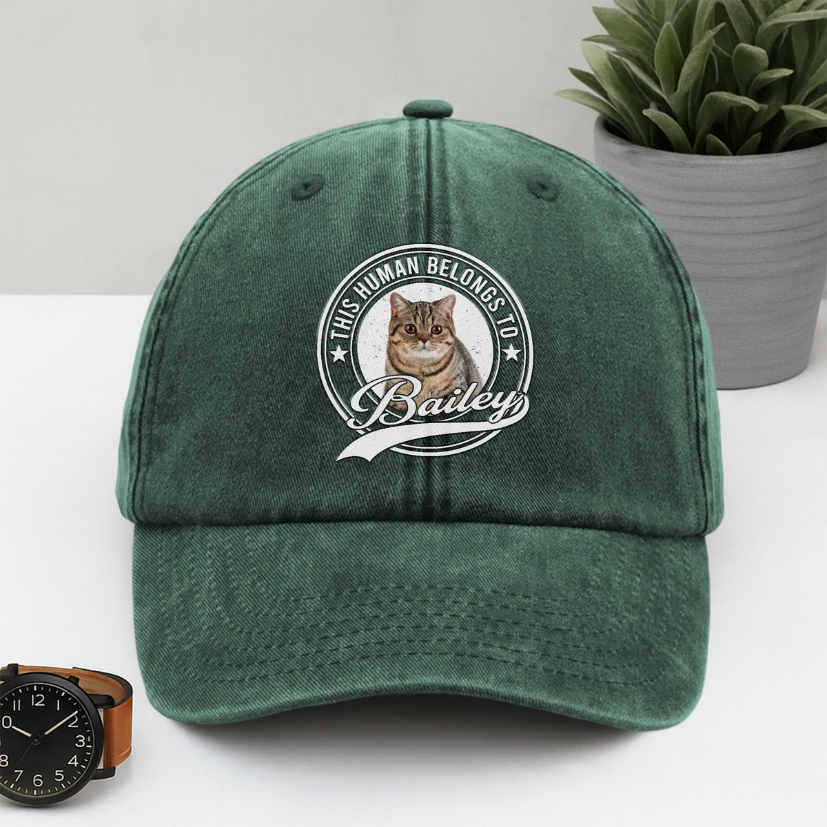 Custom Photo Human Belongs To Cat Washed Denim Baseball Cap HA75 897230