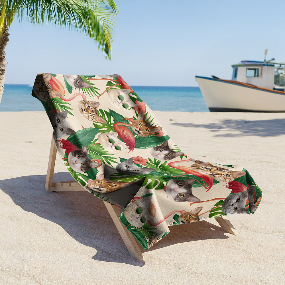 Custom Cute Cat Face Tropical Party Summer Beach Towels LM32 893467