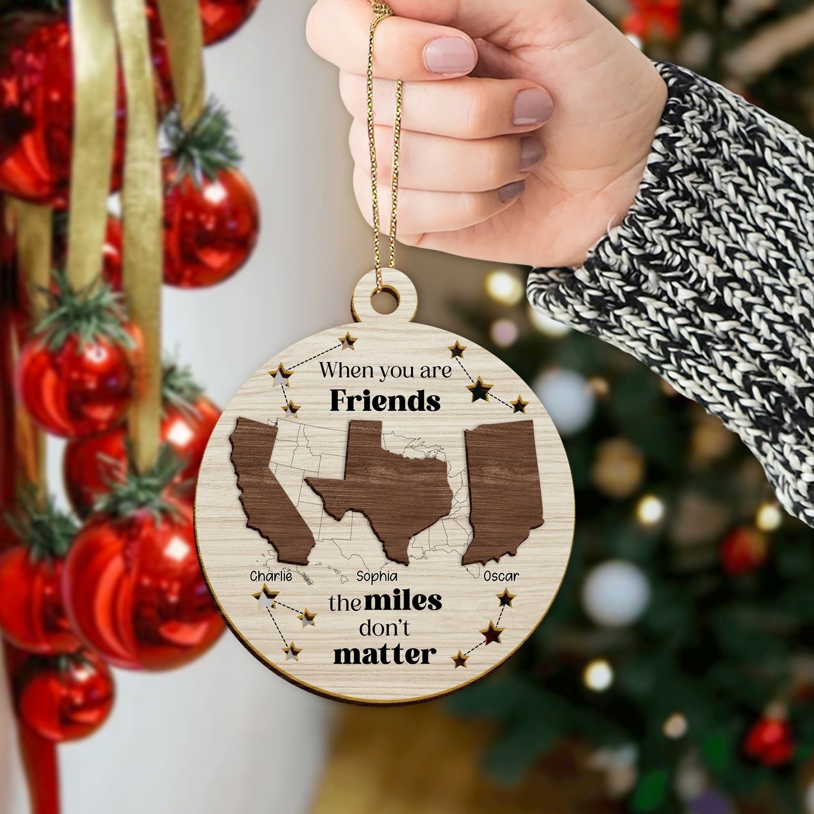Custom State Bestie Name The Miles Don't Matter 2 Layer Wooden Ornament LM32 895407