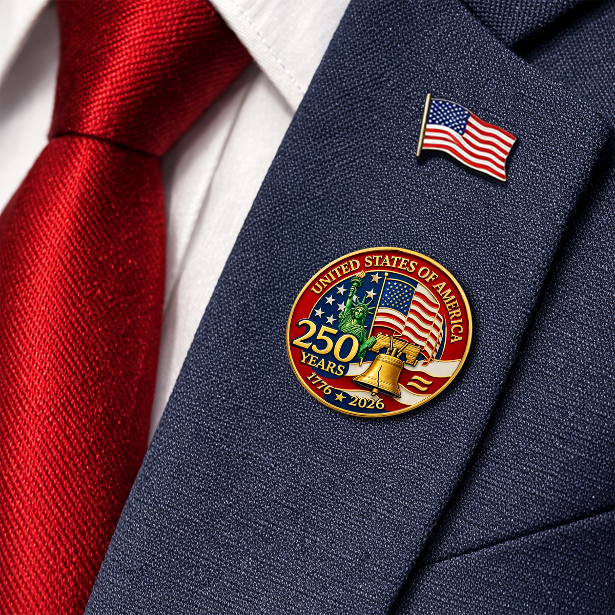 American Flag 250 Years Anniversary 1776-2026 Stainless Steel Metal Pin for Patriot's Day Independence Day LM32 899511