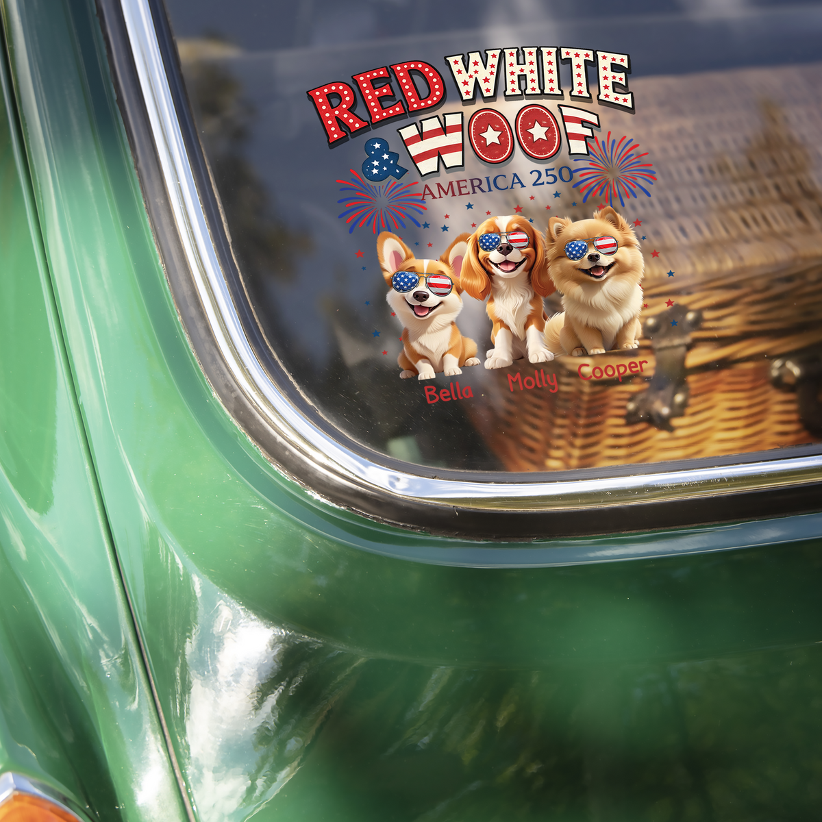 Red White Woof - Personalized Car Window Decal Sticker HO82 901270