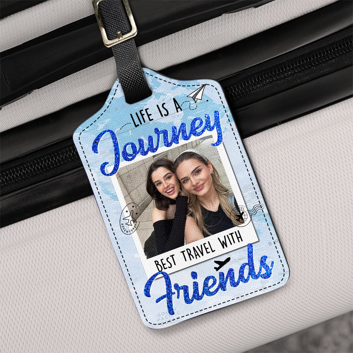 Custom Photo Best Traveled With Friends Personalized Luggage Tag Holiday Vacation Gift, Gift For Best Friends, BFF HA75 892666