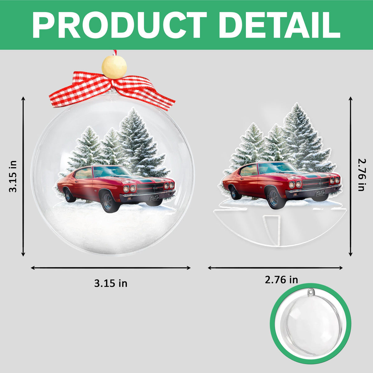 Custom Car Photo Chirtsmas 3D Ball Ornament For Car Lover TH10 896093
