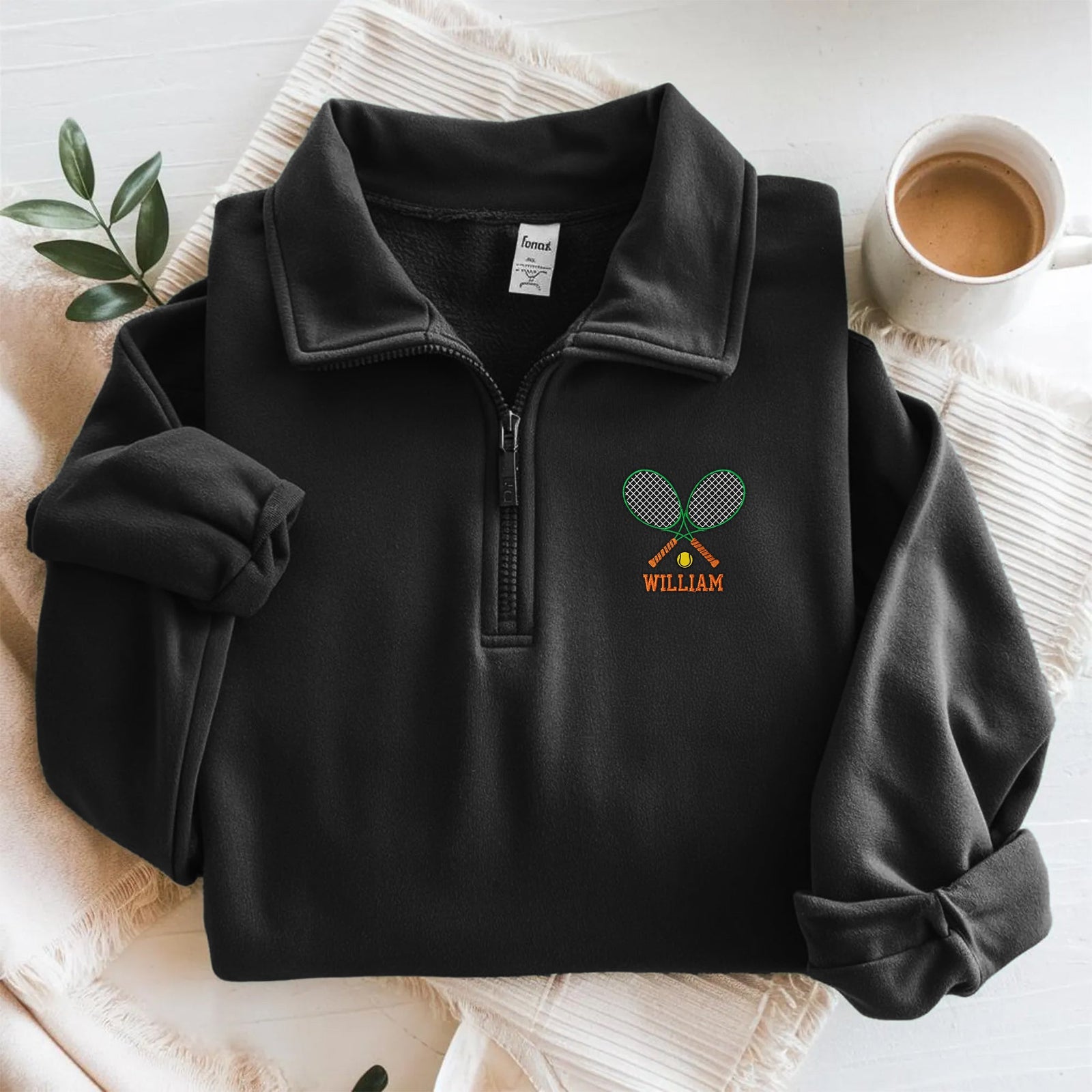 Personalized Name Tennis Player Embroidered Quarter Zip Sweater HA75 898622