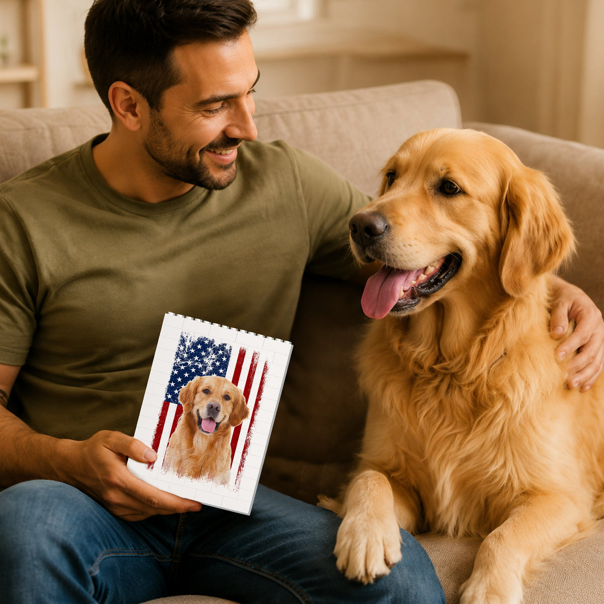 Custom Dog Photo America Flag Building Brick Block TH10 170007