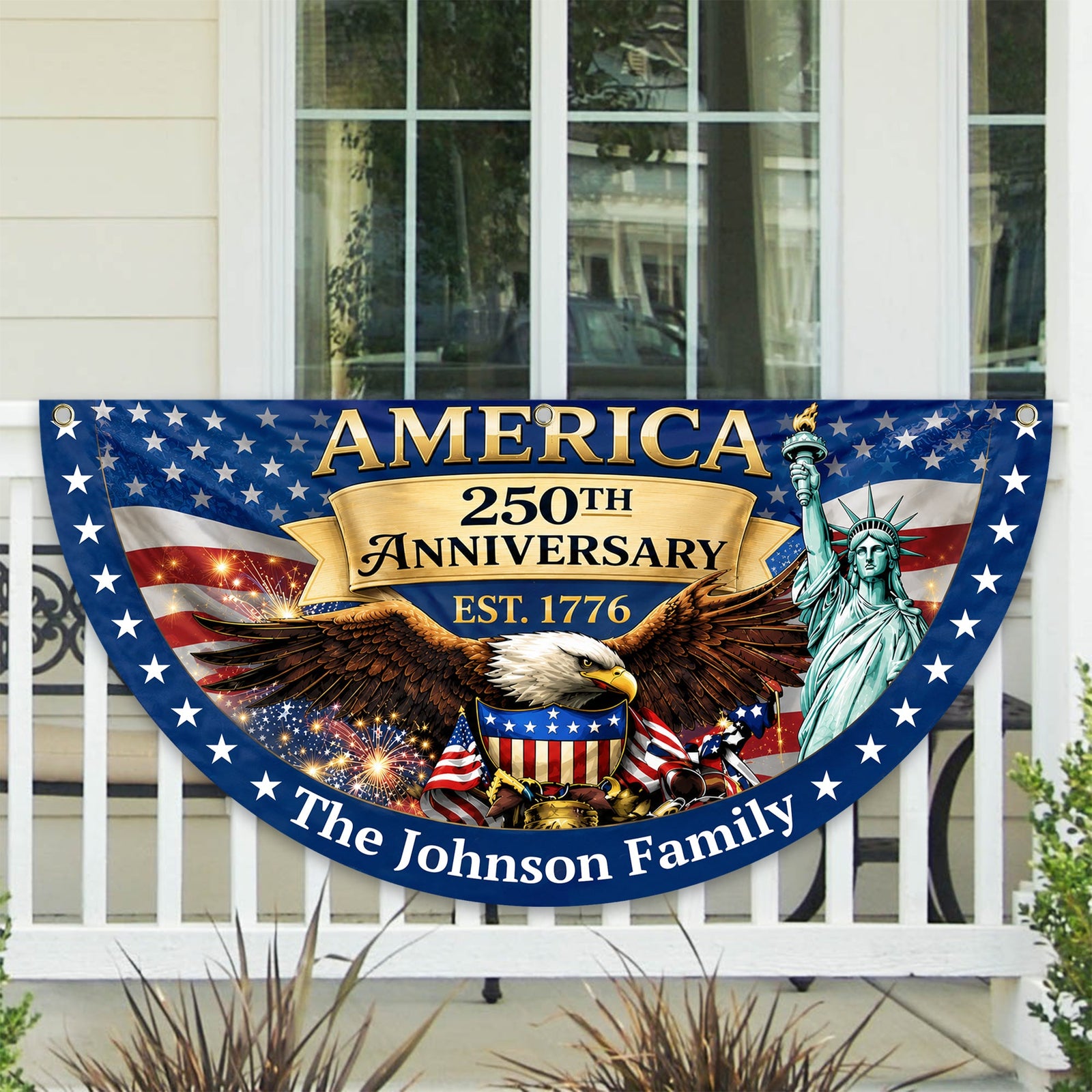 Custom Family Name USA 250th Anniversary Eagle Non-Pleated Fan Flag LM32 669171