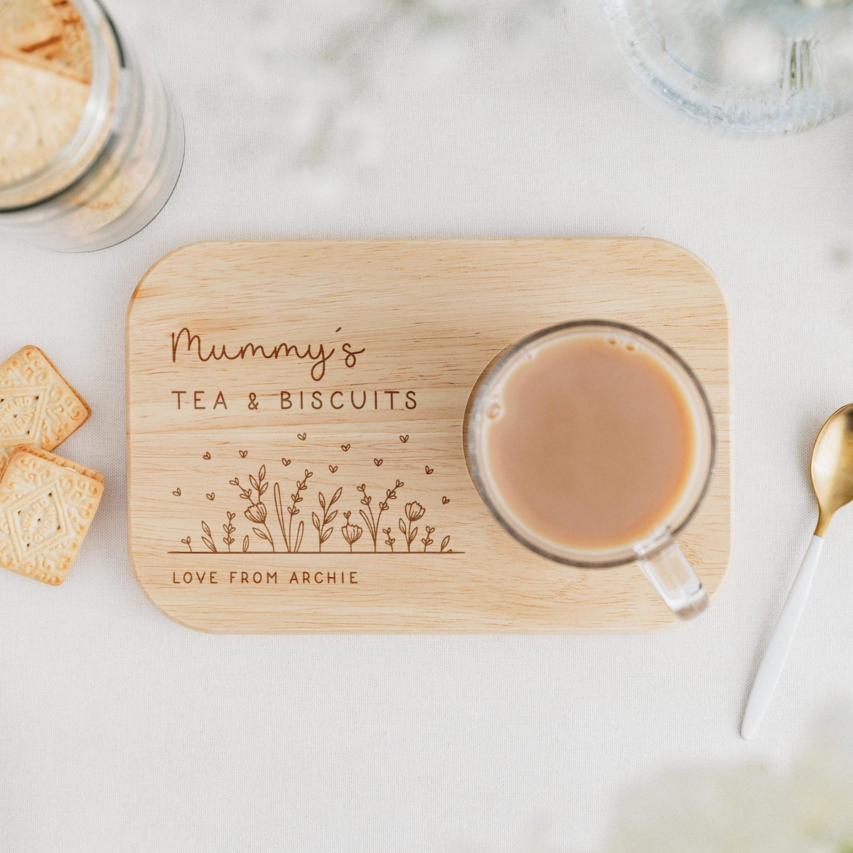 Personalized Mum's Tea & Biscuits Wooden Tray - Gift For Mom, Mother's Day Gift HO82 901748