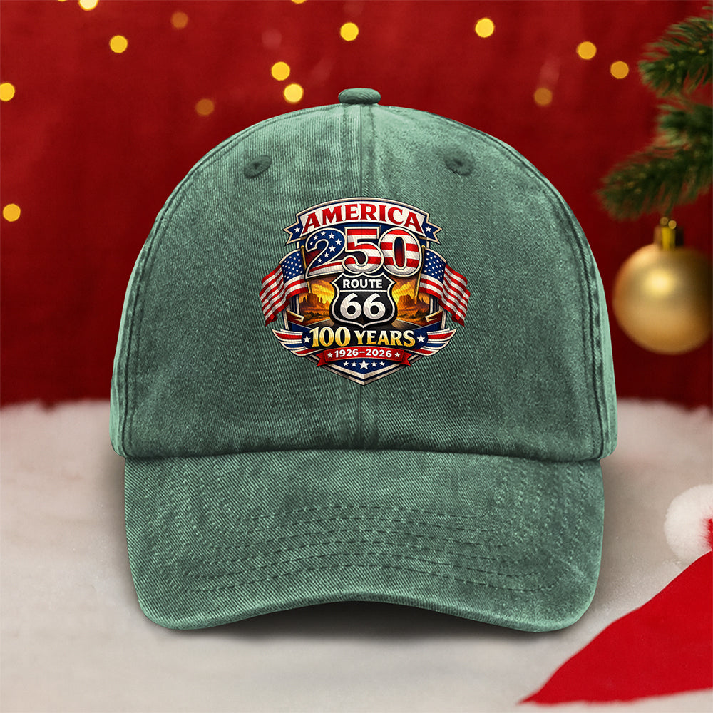 Route 66 x America 250 - 250 Years of Liberty and 100 Years of Adventure Washed Denim Baseball Cap CH07 910504