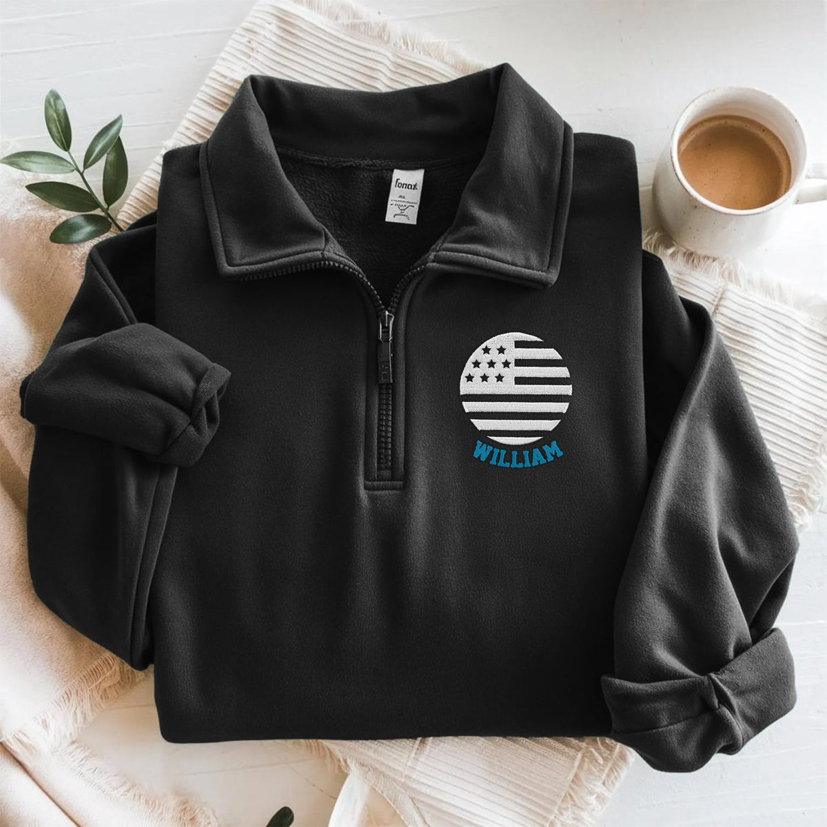 Personalized Name US Flag Embroidered Quarter Zip Sweater, Unique Enthusiast Gift HA75 898634