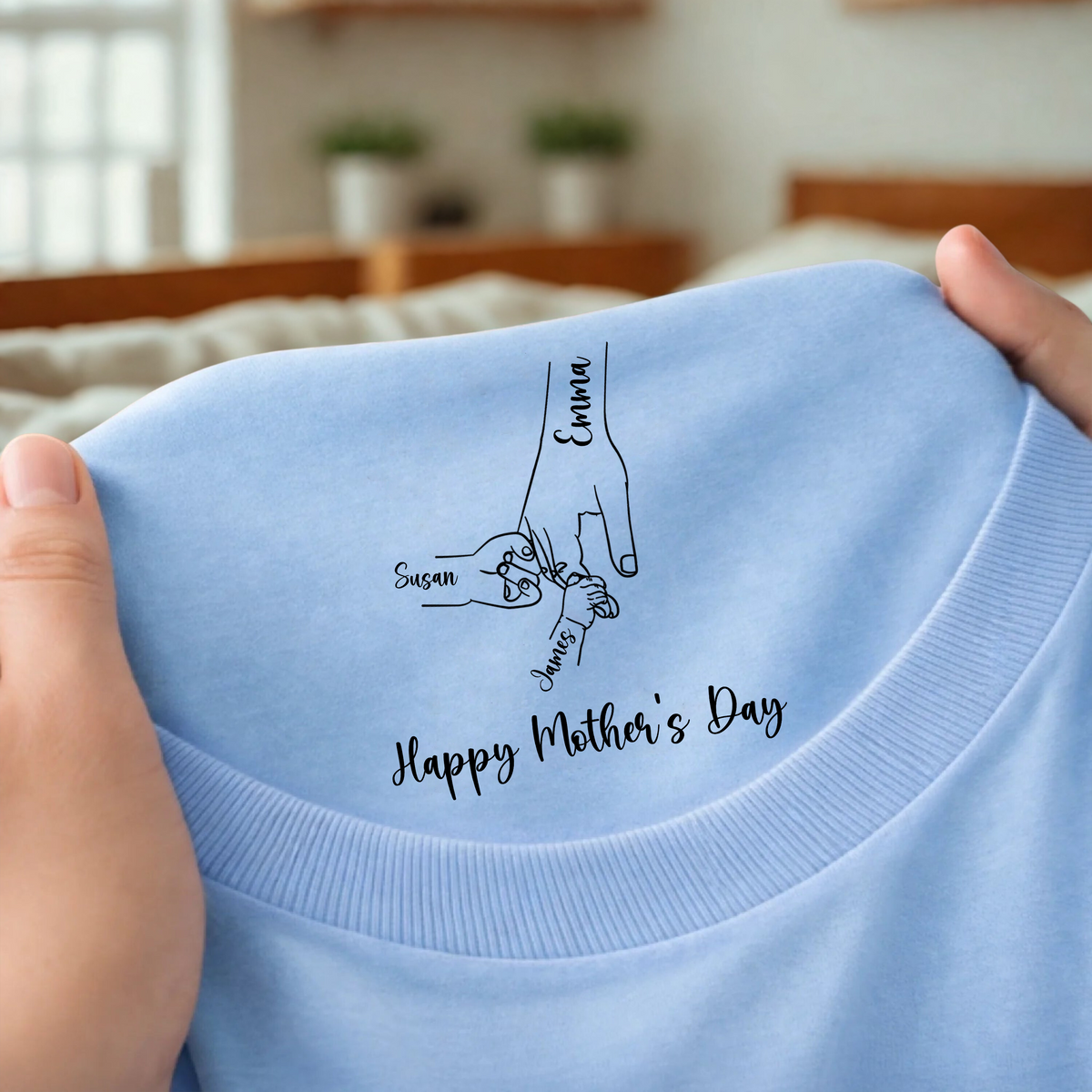 Personalized Floral Hands Mom With Kids Mother's Day Neck Print Tee CH07 910930
