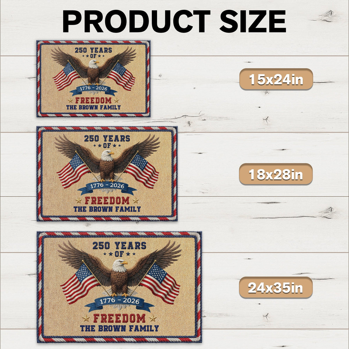 Personalized Family Name 250 Years Of Freedom USA Patriotic Faux Pattern Doormat - 2D Printed Not Embroidered Patriotic America Decor HO82 901580