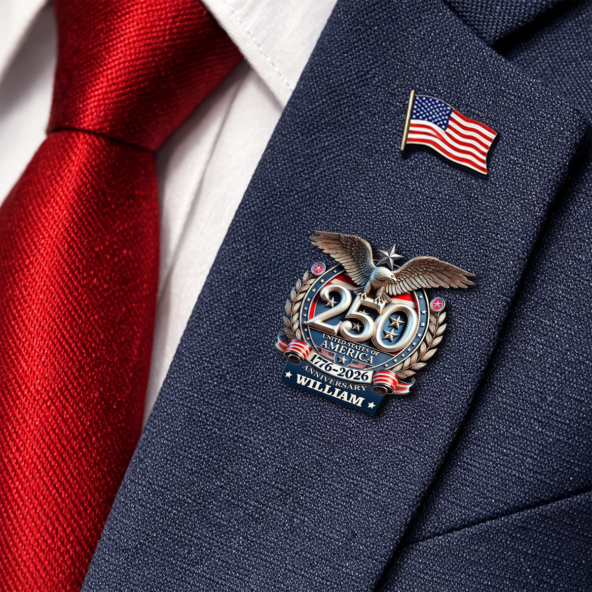 Custom Name United States Of America 250th Anniversary 1776-2026 Eagle Stainless Steel Metal Pin LM32 899523