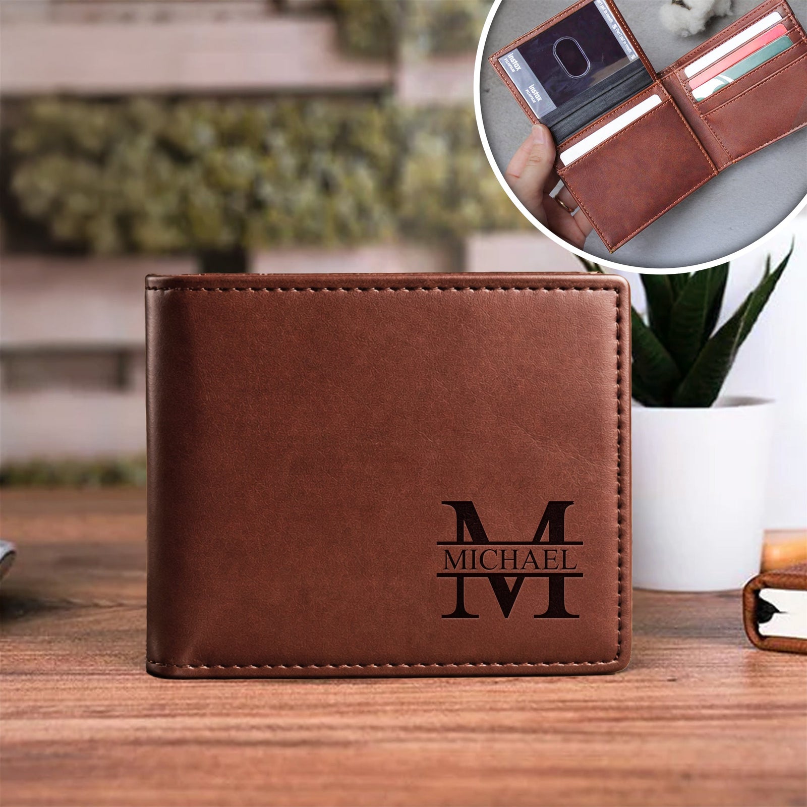 Personalized Name Engraved Leather Wallet Gift For Men, Dad, Boyfriend CH07 910372