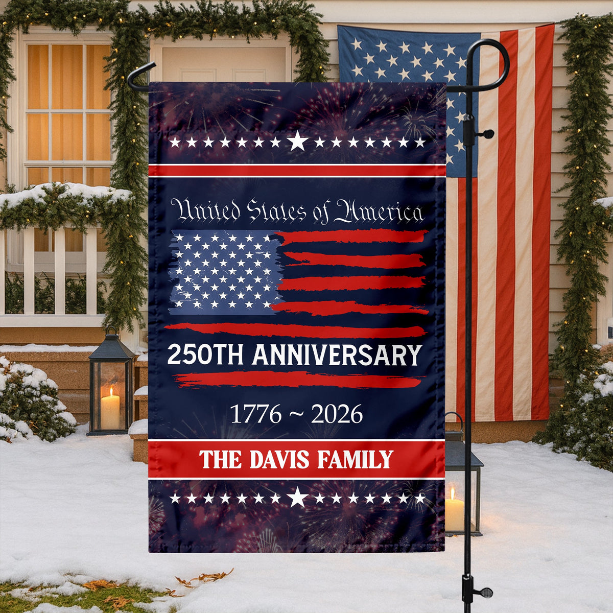 Custom Family Name USA 250th Anniversary Garden Flag TH10 898287