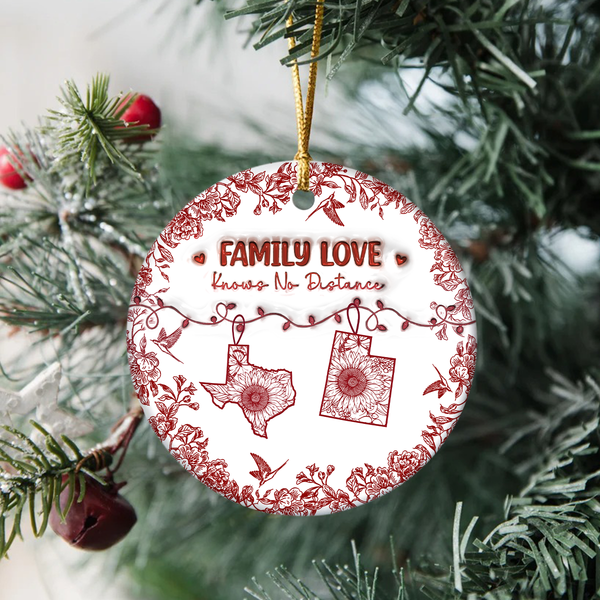 Personalized Family Love Knows No Distance Toile De Jouy Style Ceramic Ornament HO82 894834