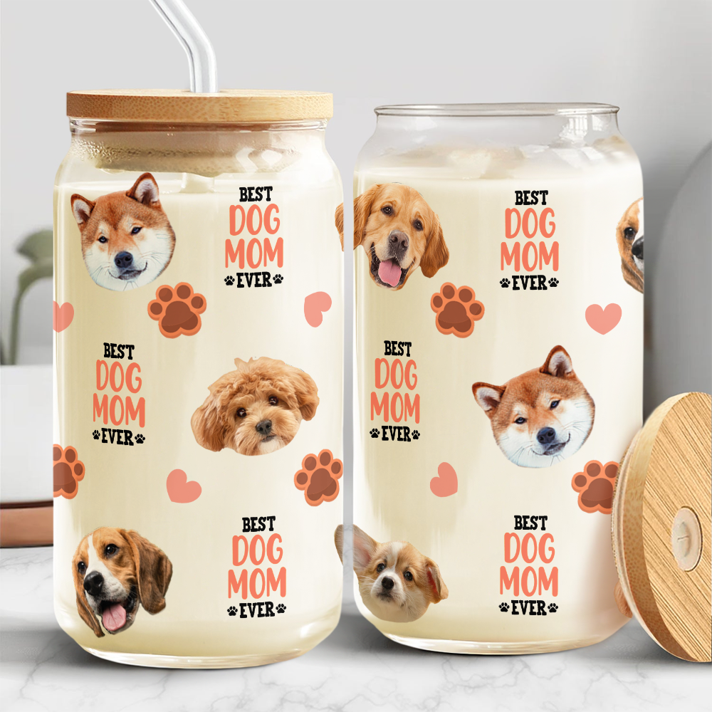 Custom Dog Cat Photo Best Dog Cat Mom Ever Personalized Glass Can CH07 895420