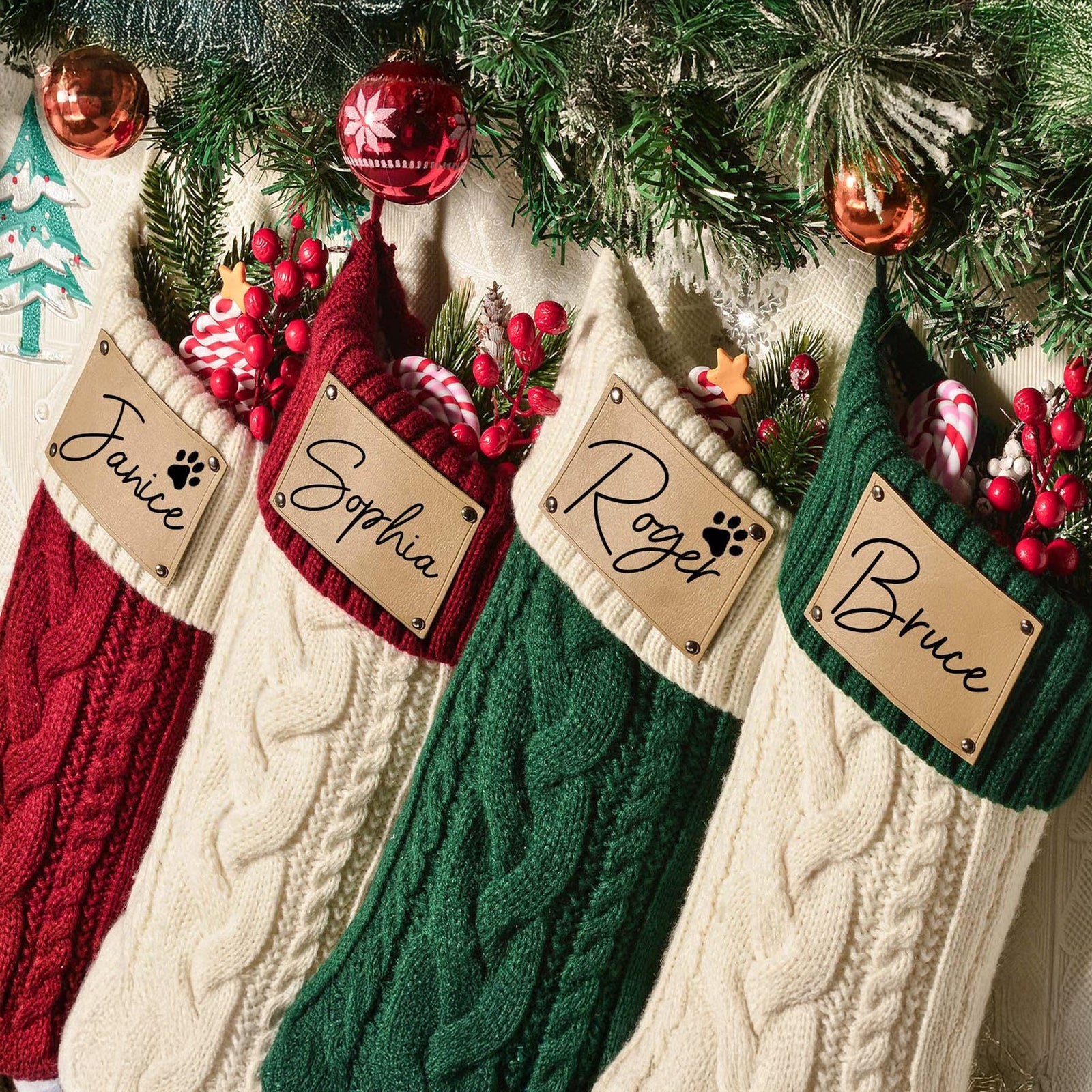 Custom Name Engraved Leather Patch Christmas Stocking HO82 900518