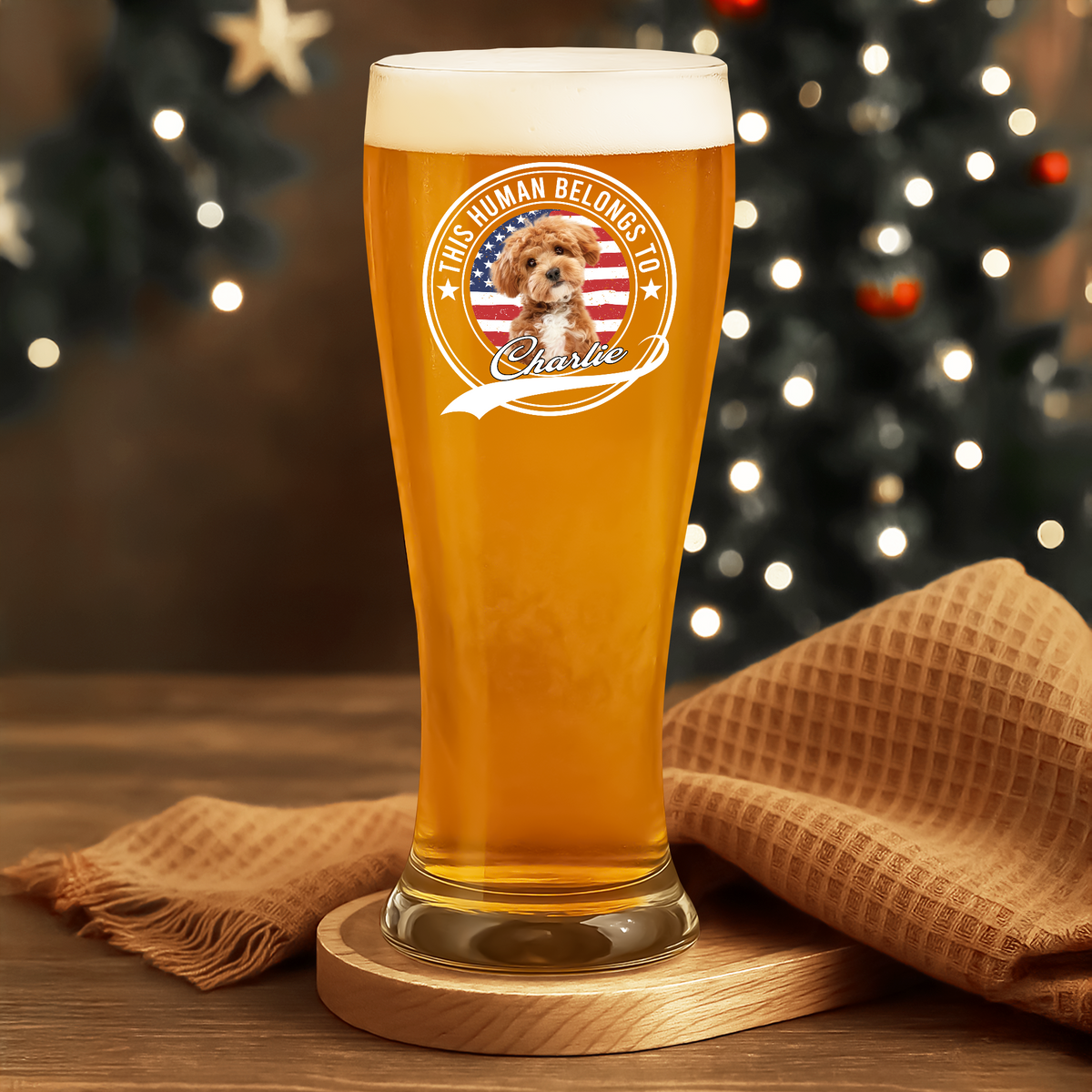 Custom Photo Human Belongs To Dog Cat Pet Pilsner Glass HA75 892886