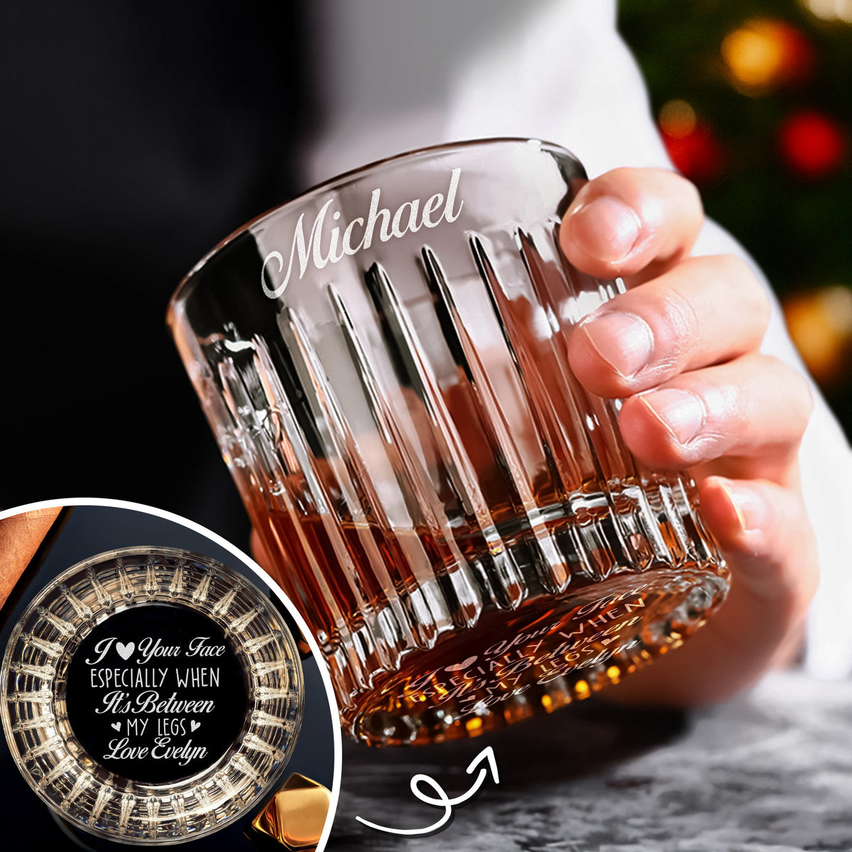 Custom Name I Love Your Face Personalized Engraved Lines Whiskey Glass Valentine Gift HA75 898724