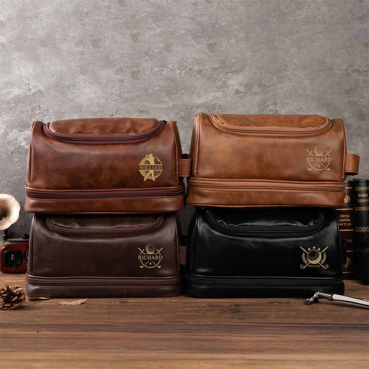 Custom Name Personalized Golf Engraved Men's Leather Toiletry Bag Gift for Golfer HA75 898588