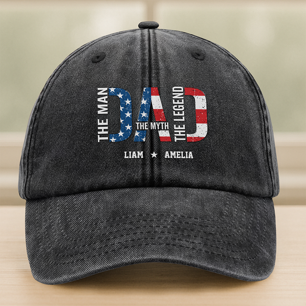 Papa The Man The Myth - Personalized Washed Denim Baseball Cap CH07 896016